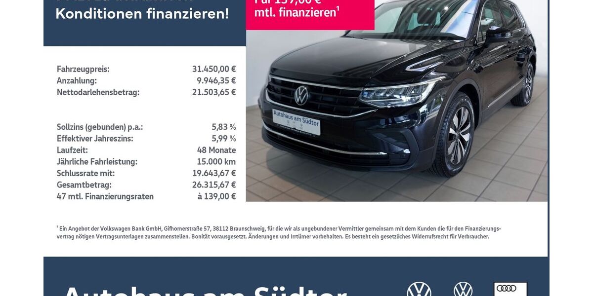 VW Tiguan 22.500 km 31.450 &euro; Rietberg 33397